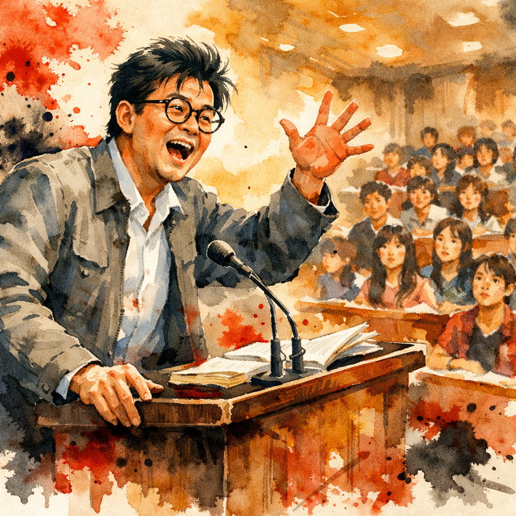 李敖北大演讲水彩插画